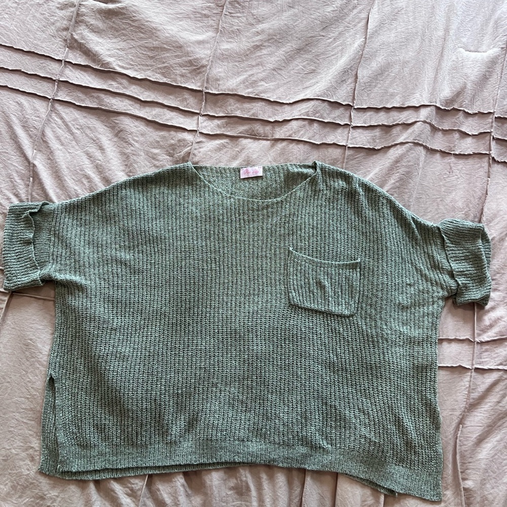 Pink Lily Sage Green Crew Neck Sweater